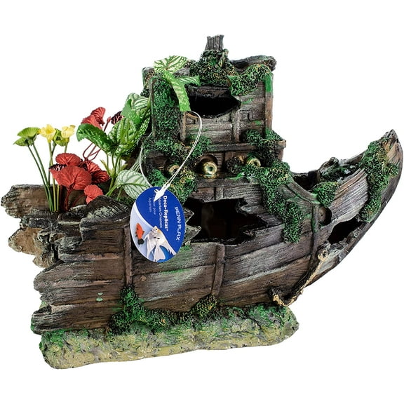 Penn-Plax Sunken Gardens Shipwreck Bow Aquarium Decor, Large
