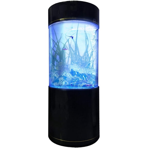 Penn-Plax Water World Luxury Large Acrylic Aquarium with Built-in Stand and Storage Top - 2 Size Options 360 View Great for Freshwater and Saltwater Fish 53 Gallon Cylinder