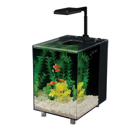 Penn-Plax Water-World Prism Nano Aquarium Kit – 2 Gallon Tank – Plastic– Black