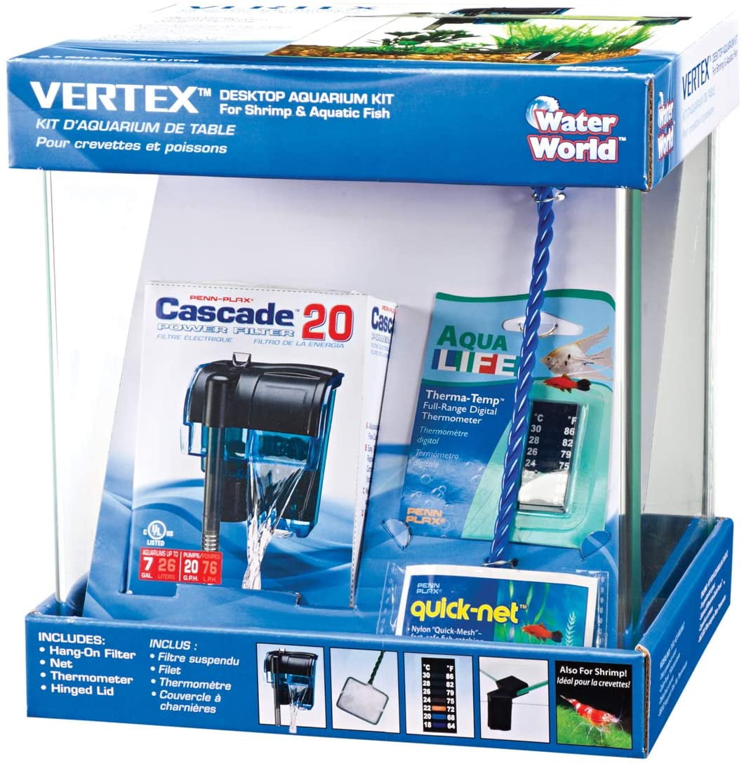 Penn-Plax Water-World Vertex Desktop Aquarium Kit  2.7 Gallon Capacity Glass Tank