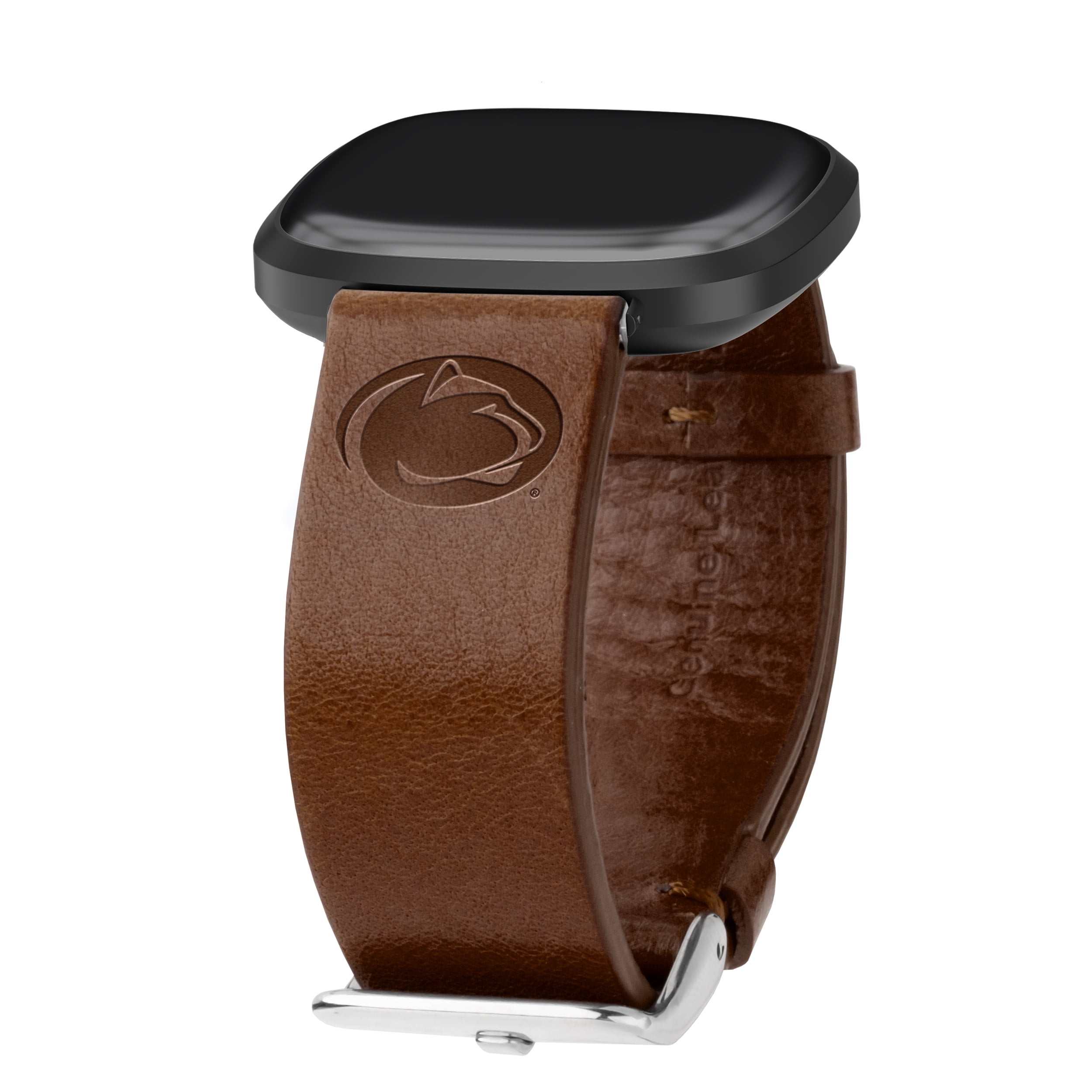 Penn St Premium Leather Unisex Watch Band for FitBit Versa 3 and Sense (Short Brown) by Affinity Bands