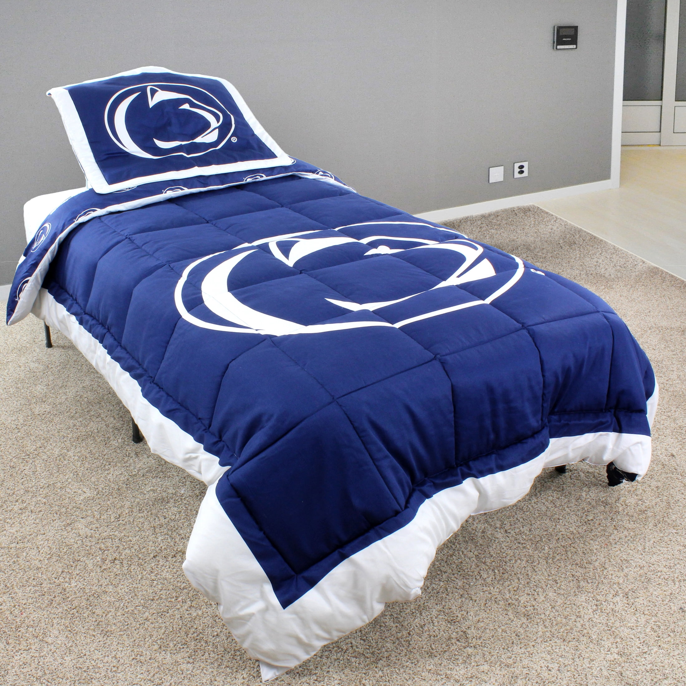 Penn State Nittany Lions 3 Pc Reversible Cotton Comforter Set, 1 Comforter, 2 Shams, King