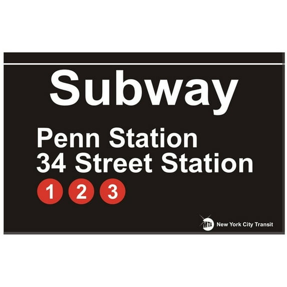 Penn Station 34th Street New York City Subway Station Aluminum Sign Size: 12 x 8 Inches