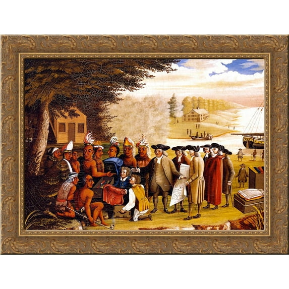Penn's Treaty 24x18 Gold Ornate Wood Framed Canvas Art by Edward Hicks