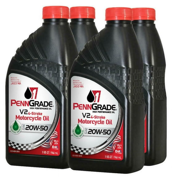 PennGrade 1 Conventional V2 4-Stroke Motorcycle Oil 71576, 20W50, 4 Quarts