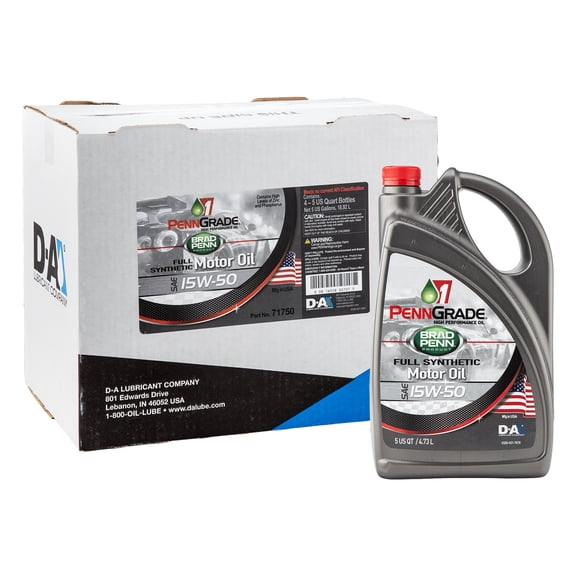 PennGrade 1 Full Synthetic SAE 15W-50 High Performance Motor Oil for Gasoline Engines, 5 Quart, 4 Pack