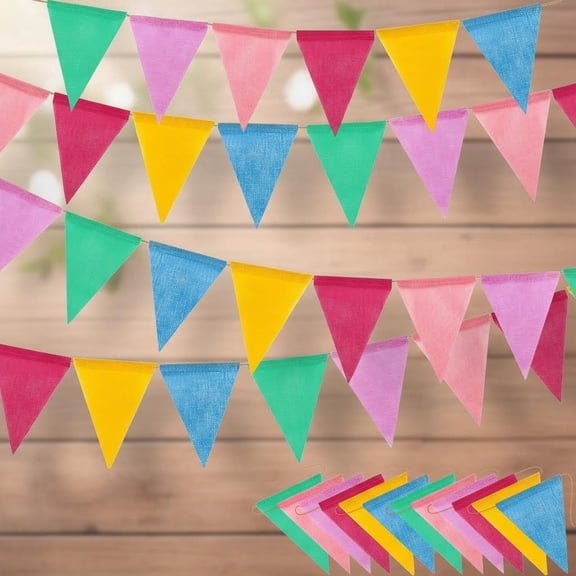 Pennant Banner Flags, Imitated Burlap Bunting Triangle Flag Banners, String Colorful Pennant Flag Garlands for Classroom Carnival Birthday Easter Outdoor Party Decor