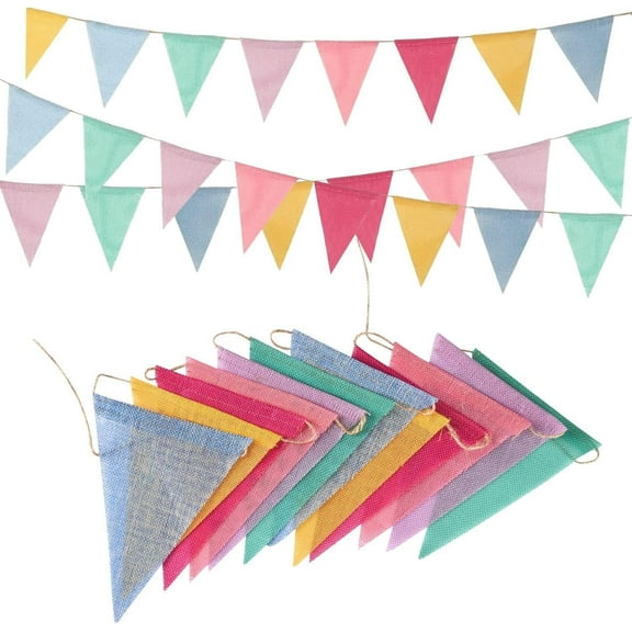 Pennant Banner Flags Pastel, 48pcs Colorful Triangle Banners for Birthdays Easter Classroom School Carnival Garland Outdoor Burlap Bunting Party Decorations 4 Strings