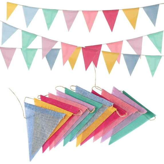 Pennant Banner Flags Pastel - Colorful Triangle Banners for Birthdays Easter Classroom School Carnival Garland Outdoor Burlap Bunting Party Decorations 4 strings