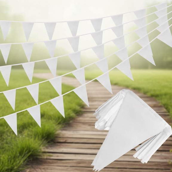 Pennant Banner Flags String, Hanging Bunting Flag for Party, Wedding, Shops, Outdoor and Indoor Decorations (White)