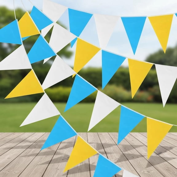 Pennant Banner Flags, String Hanging Triangle Bunting DIY Flags for Grand Opening Wedding Birthday Party Decorations, Yellow Blue White