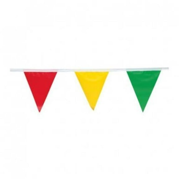 Pennant Flag, 9 in x 12 in, 100 ft Long, Polyethylene, Multi-Color