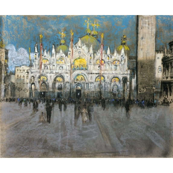 Pennell Venice C1903. Na Sunset At St Mark'S Basilica In Venice Italy. Chalk Drawing By Joseph Pennell C1903. Print