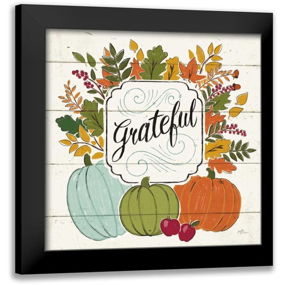 Penner, Janelle 12x12 Black Modern Framed Museum Art Print Titled - Thankful II White Leaves