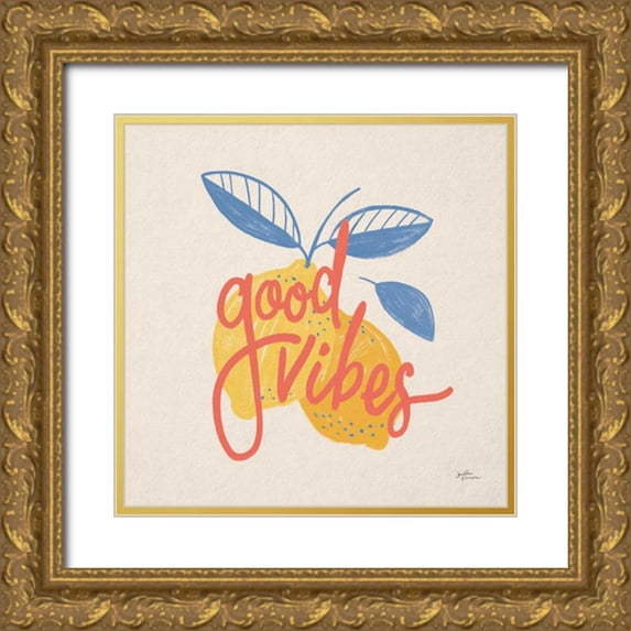 Penner, Janelle 12x12 Gold Ornate Wood Framed with Double Matting Museum Art Print Titled - Good Vibes Lemons I Bright