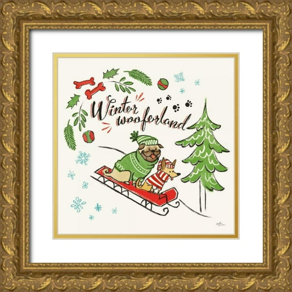 Penner, Janelle 12x12 Gold Ornate Wood Framed with Double Matting Museum Art Print Titled - Winter Wooferland V