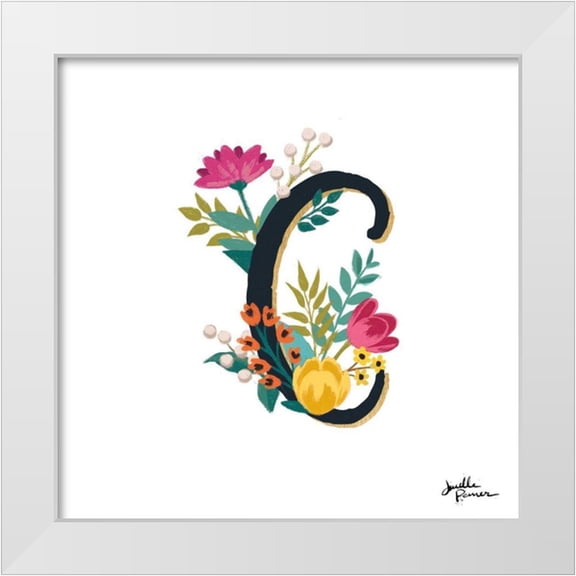 Penner, Janelle 12x12 White Modern Wood Framed Museum Art Print Titled - Romantic Luxe Monogram C Black