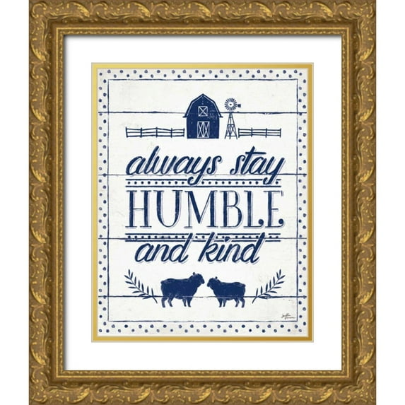 Penner, Janelle 12x14 Gold Ornate Wood Framed with Double Matting Museum Art Print Titled - Country Thoughts IV Indigo White