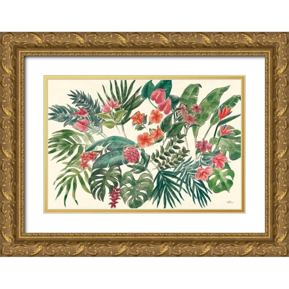 Penner, Janelle 14x11 Gold Ornate Wood Framed with Double Matting Museum Art Print Titled - Jungle Vibes VI Leaves