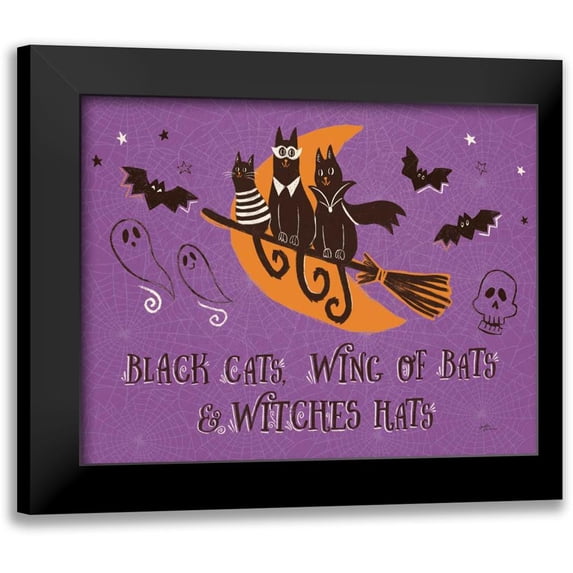 Penner, Janelle 14x12 Black Modern Framed Museum Art Print Titled - Spooktacular I Black Cats Purple