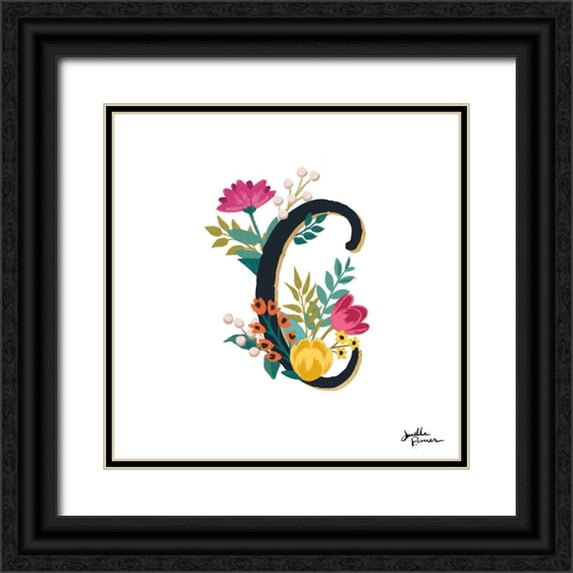 Penner, Janelle 15x15 Black Ornate Wood Framed with Double Matting Museum Art Print Titled - Romantic Luxe Monogram C Black