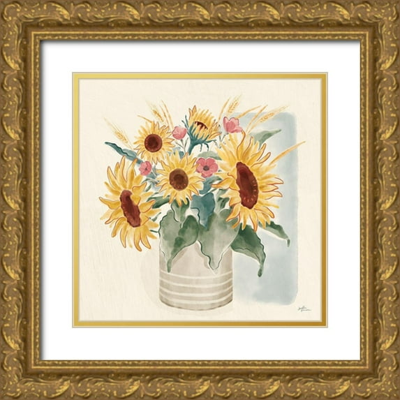 Penner, Janelle 15x15 Gold Ornate Wood Framed with Double Matting Museum Art Print Titled - Sunflower Season V Bright