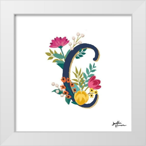 Penner, Janelle 20x20 White Modern Wood Framed Museum Art Print Titled - Romantic Luxe Monogram C Navy