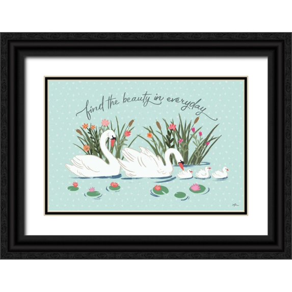 Penner, Janelle 24x17 Black Ornate Wood Framed with Double Matting Museum Art Print Titled - Swan Lake I Mint