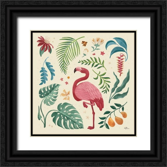 Penner, Janelle 26x26 Black Ornate Wood Framed with Double Matting Museum Art Print Titled - Jungle Love VI Cream