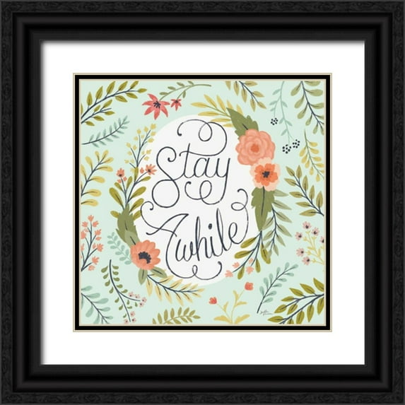 Penner, Janelle 26x26 Black Ornate Wood Framed with Double Matting Museum Art Print Titled - Retro Garden II Mint