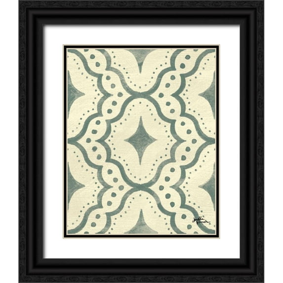 Penner, Janelle 26x32 Black Ornate Wood Framed with Double Matting Museum Art Print Titled - Blue Botanical Pattern VD