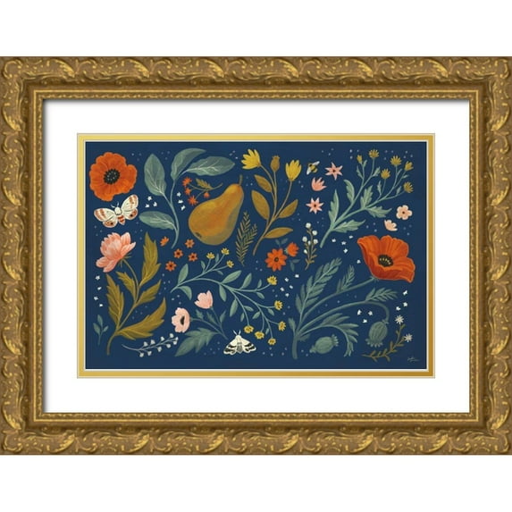 Penner, Janelle 32x23 Gold Ornate Wood Framed with Double Matting Museum Art Print Titled - Blue Botanical I