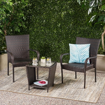 Pennie Outdoor 3 Piece Wicker Stacking Chair Chat Set, Multibrown