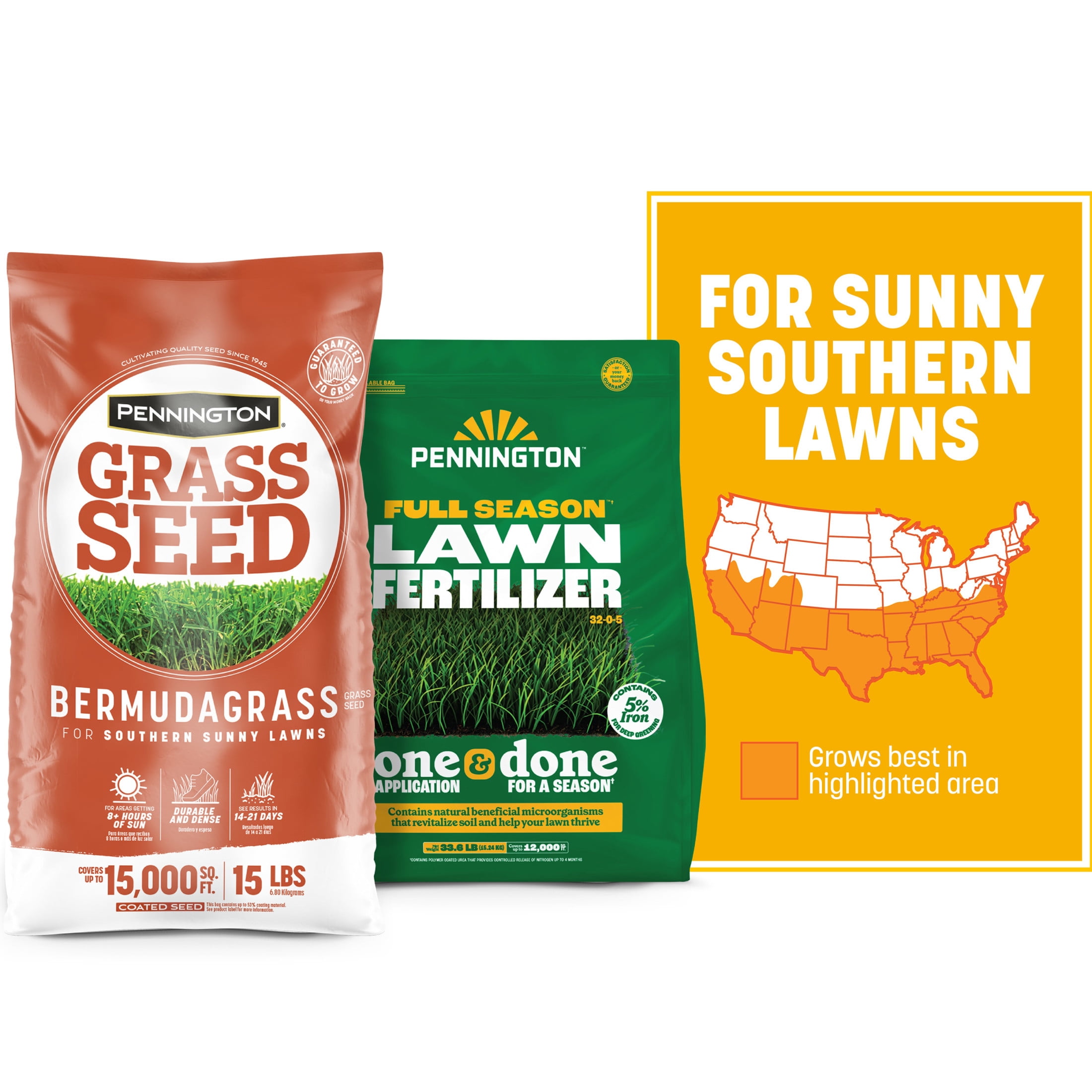 Pennington 15lb Bermudagrass & 33.6lb Full Season Lawn Fertilizer Bundle 15 Pounds