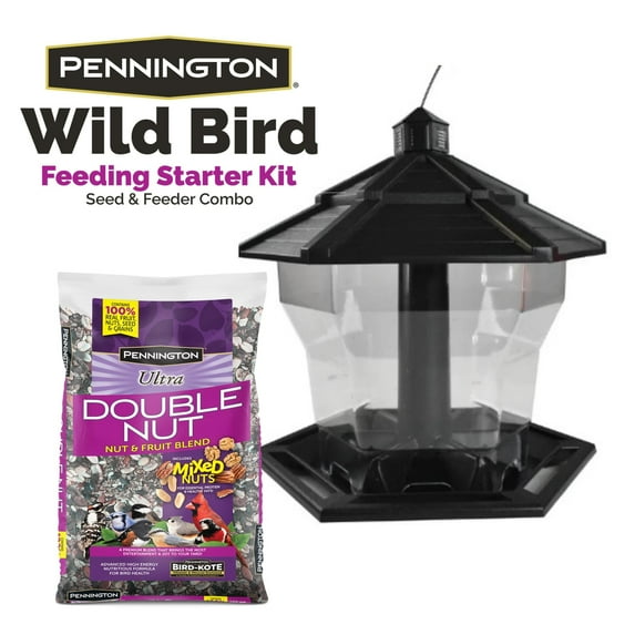 Pennington Black Ecozebo 6lb Capacity Wild Bird Starter Kit with Bird Feeder and Feed