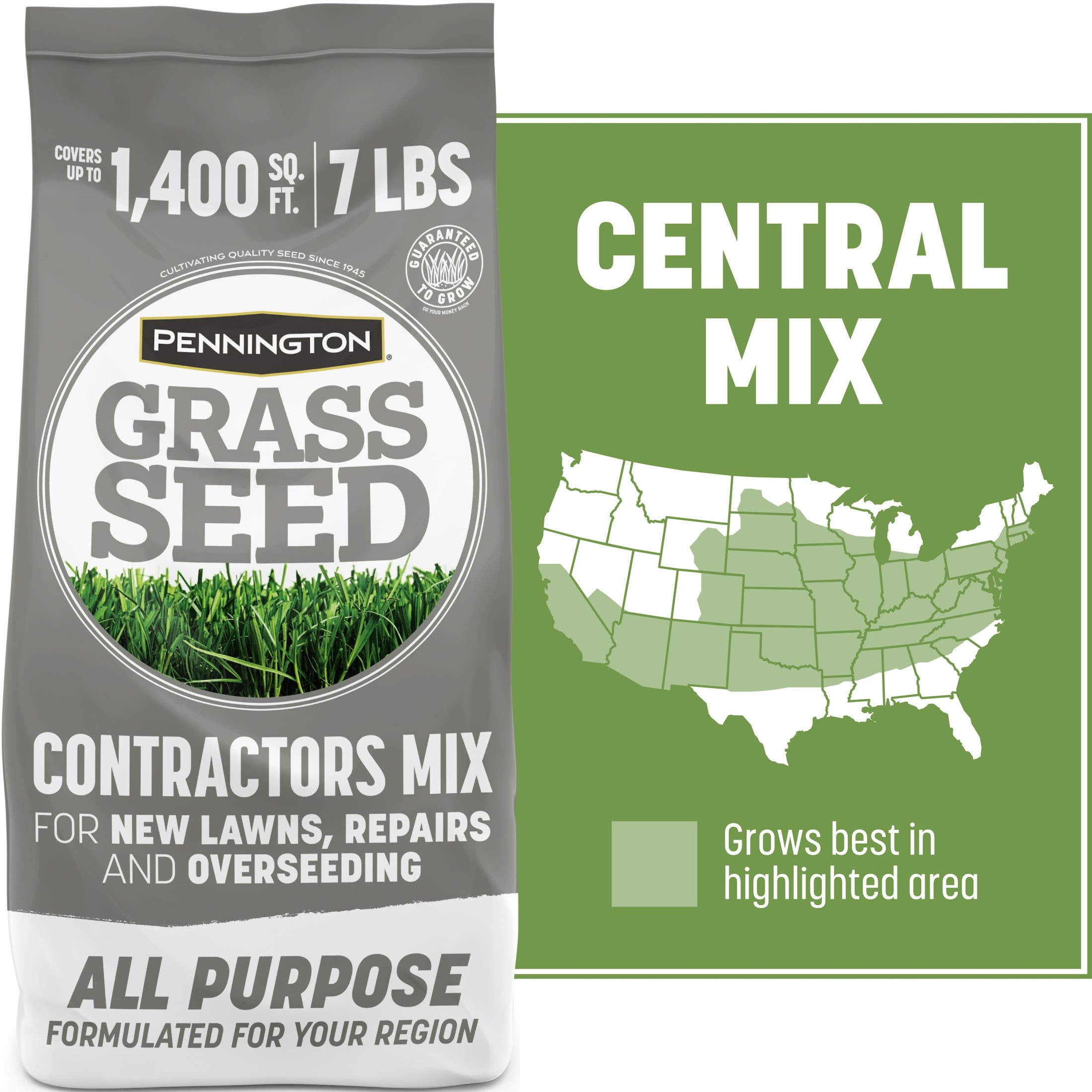 Pennington Contractors Central Grass Seed Mix, for Sun to Partial