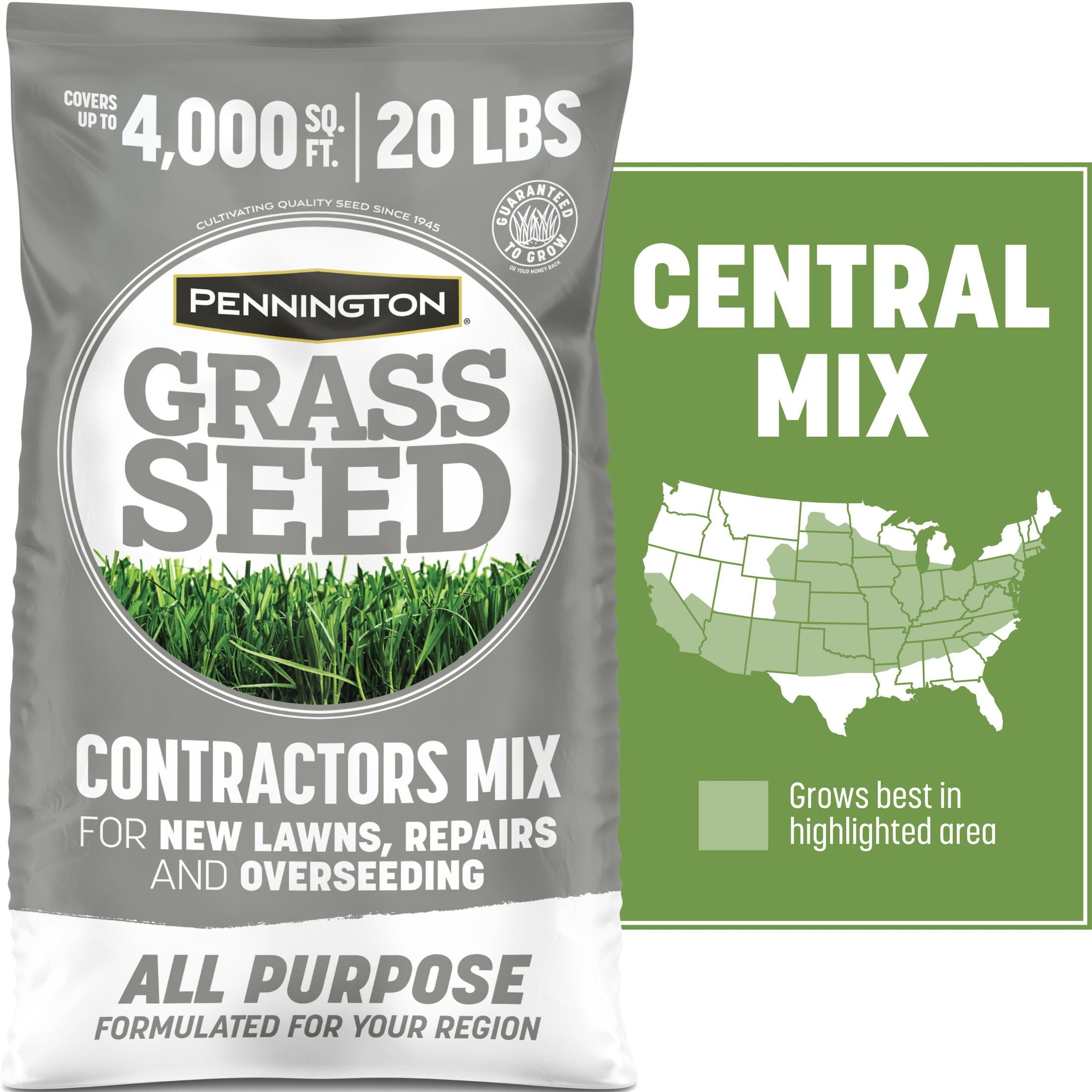 Pennington Contractors Central Zone Grass Seed Mix, for Sun to Partial Shade, 20 lb.
