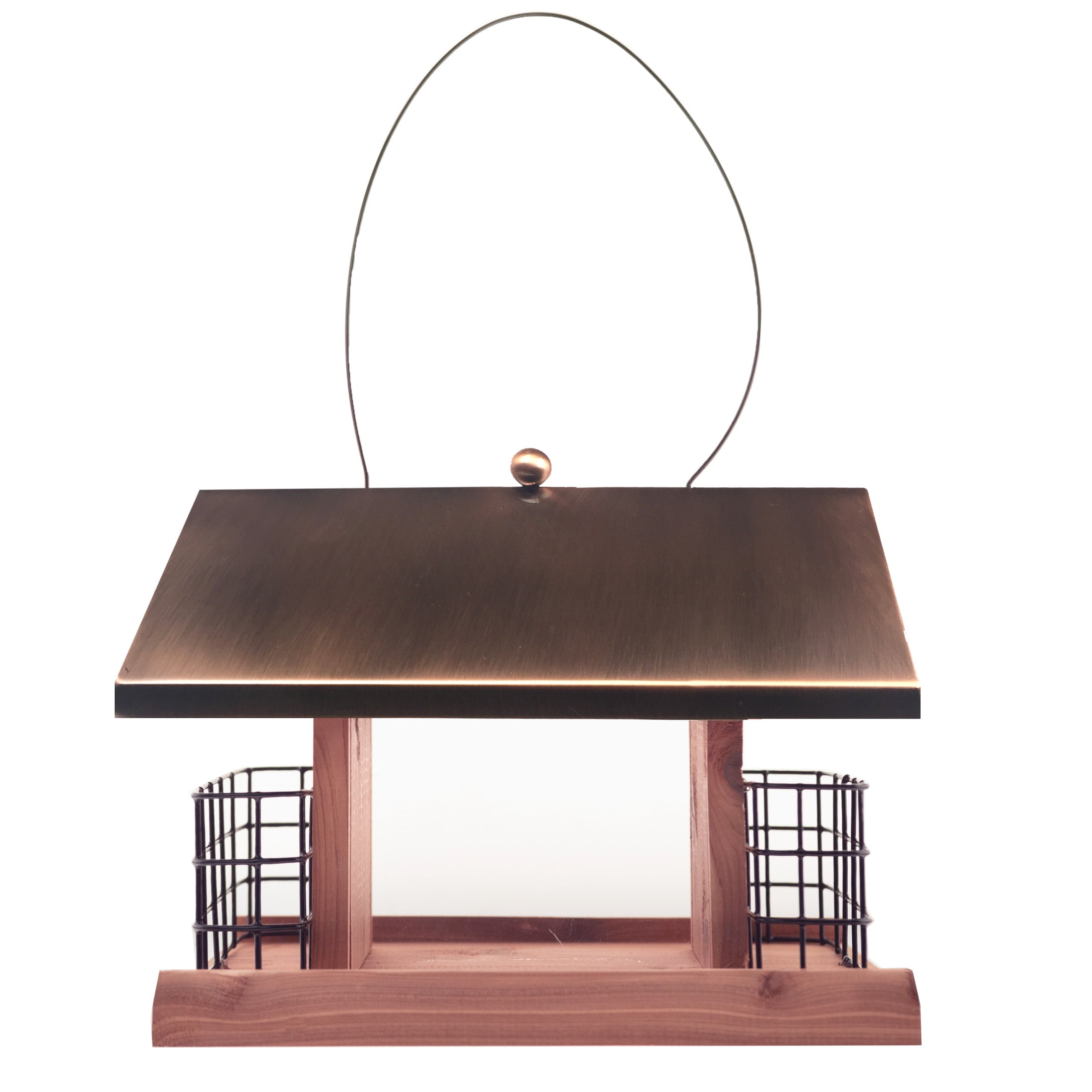 Copper Roof Red Cedar Wild Bird Hopper Feeder with Suet Baskets