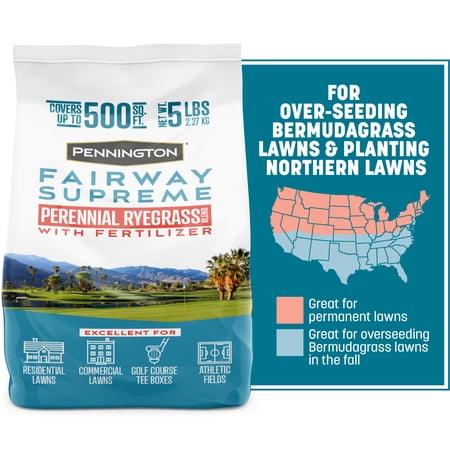 Pennington Fairway Supreme Perennial Ryegrass Grass Seed Blend, 5 lb, for Full to Partial Sun