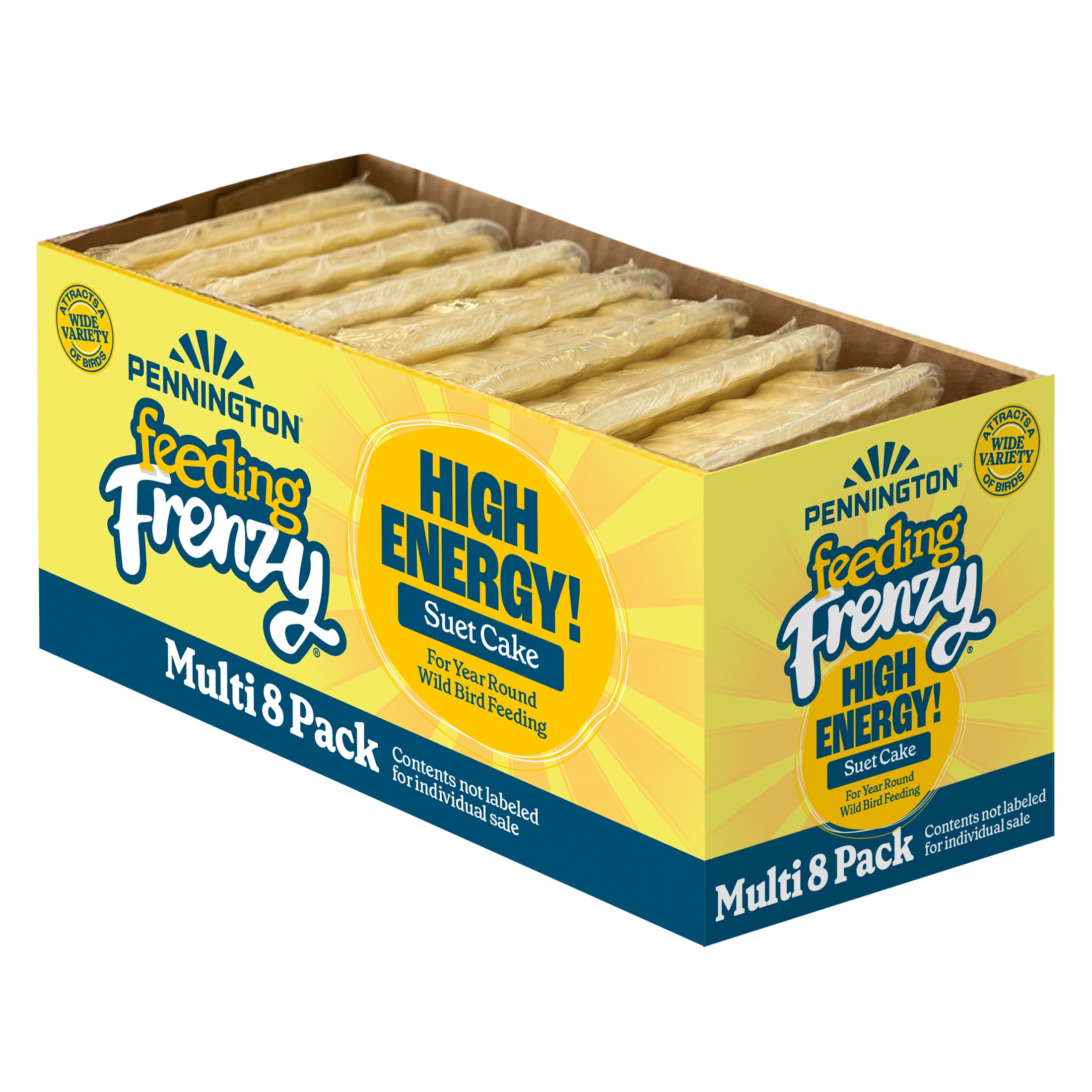 Pennington Feeding Frenzy High Energy Suet, for Year-Round Wild Bird Feeding, 11.75 oz. Cake, 8 Count Value Pack, Fresh