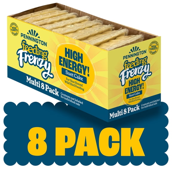 Pennington Feeding Frenzy High Energy Suet, for Year-Round Wild Bird Feeding, 11.75 oz. Cake, 8 Count Value Pack, Fresh