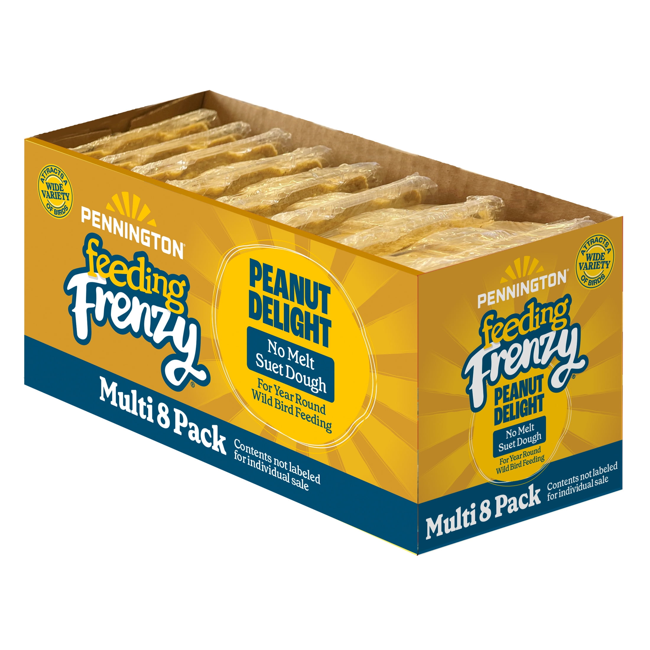Pennington Feeding Frenzy Peanut Delight Suet, 11.75 oz. Cake, Wild Bird Food, 8 Count Value Pack, Fresh