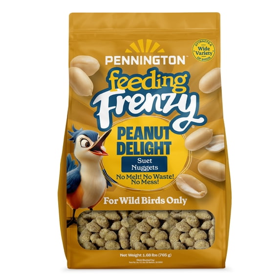 Pennington Feeding Frenzy Peanut No-Melt Suet Nuggets, 27 oz., Wild Bird Food for Outside Feeders, 1 Pack, Fresh