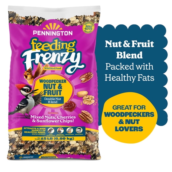 Pennington Feeding Frenzy Woodpecker Nut & Fruit Double Nut Blend Wild Bird Food, 15 Pounds