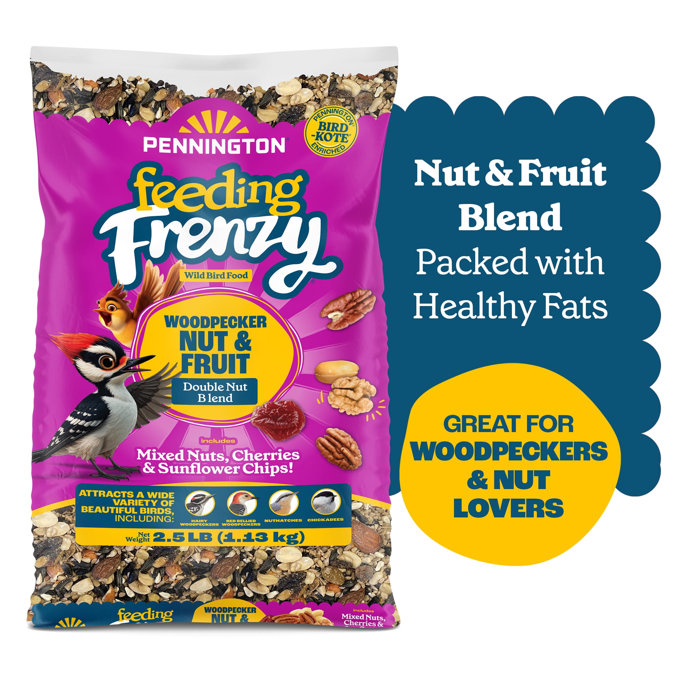 Pennington Feeding Frenzy Woodpecker Nut & Fruit Double Nut Blend Wild Bird Food, 2.5 Pounds