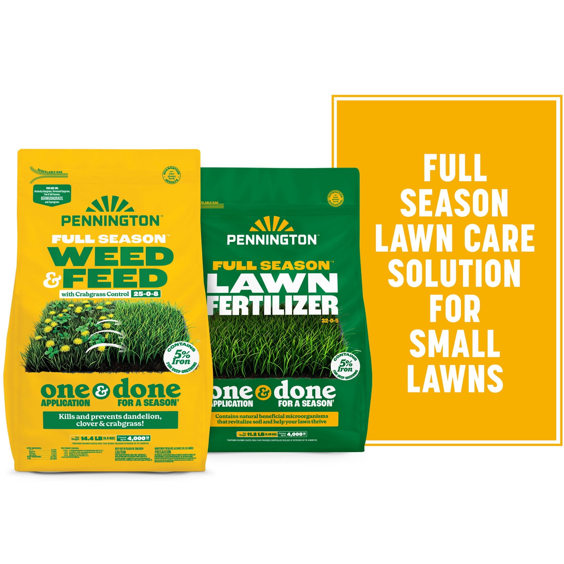 Pennington Full Season Weed & Feed 14.4 lb and Lawn Fertilizer 11.2 lb Bundle