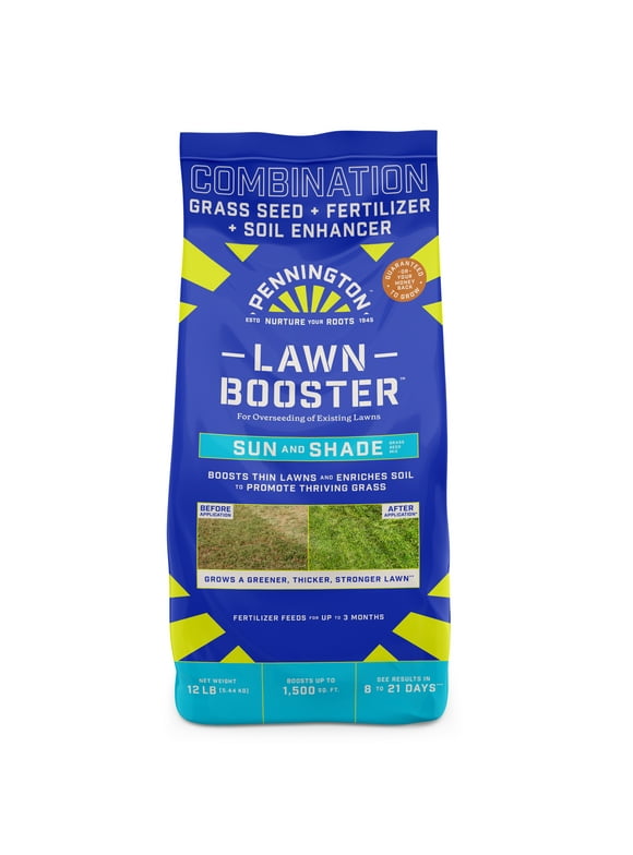 Pennington Lawn Booster Grass Seed and Fertilizer Mix, for Sun to Partial Shade, 12 lb.