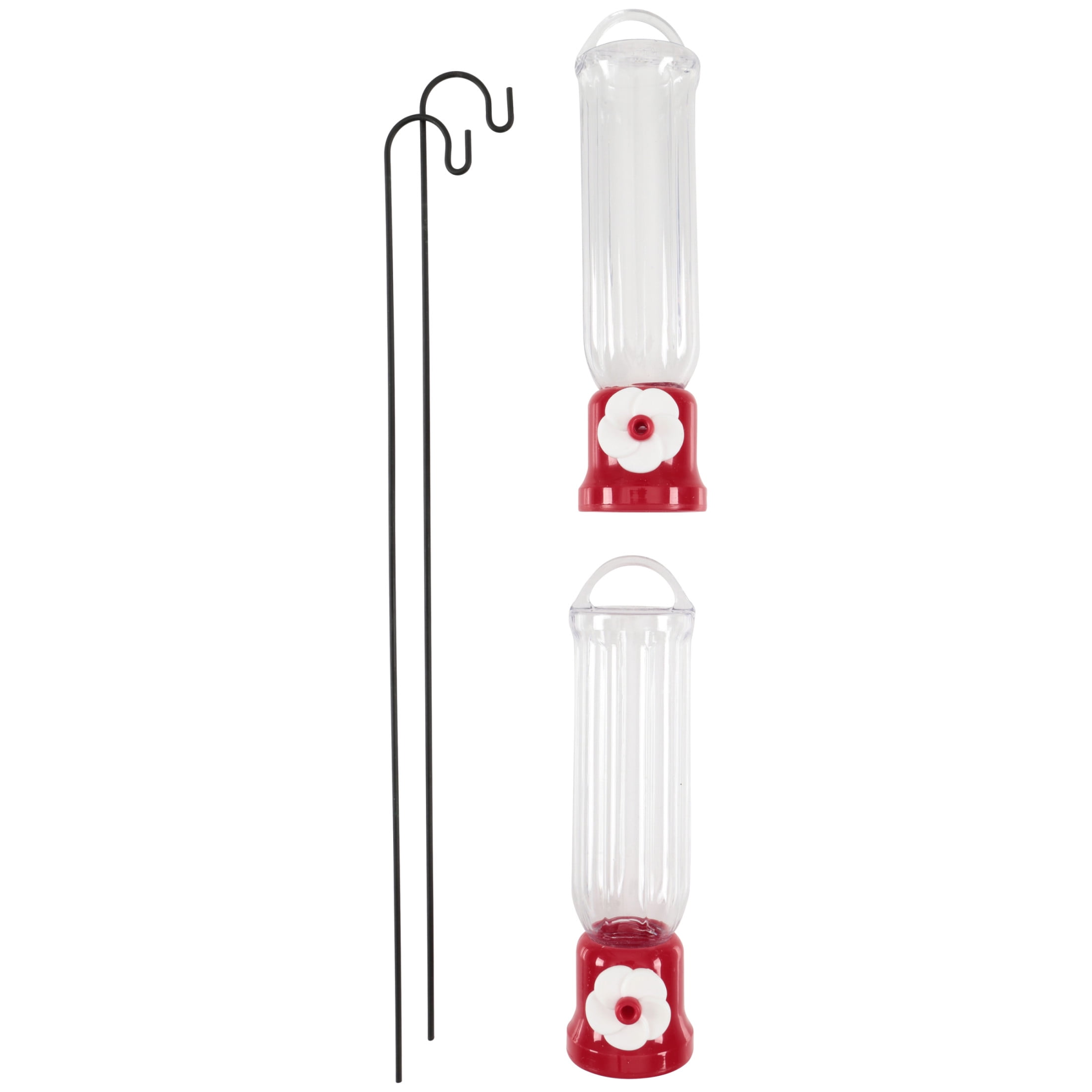 Red and Clear Glass Hanging Hummingbird Feeder Set