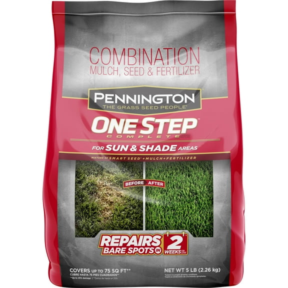 Pennington One Step Complete Patch and Repair Grass Seed Mix, for Sun to Partial Shade Grasses, New 5 lb. Bag