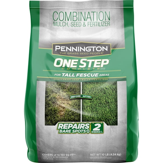 Pennington One Step Complete Tall Fescue Patch Repair Grass Seed Mix, Full Sun Partial Shade,10 lb.